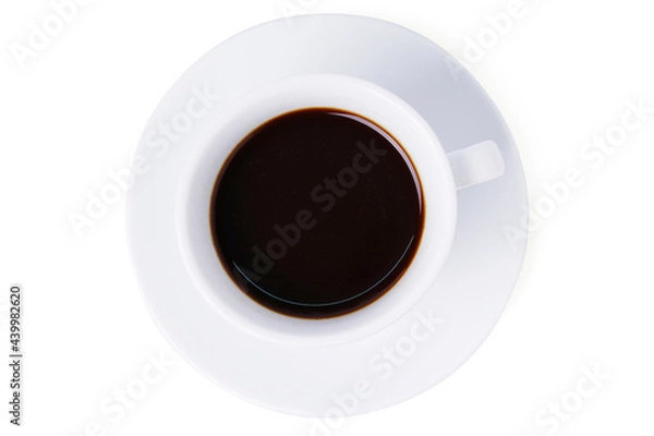 Fototapeta Top view White cup of black coffee isolated on white background with clipping path.