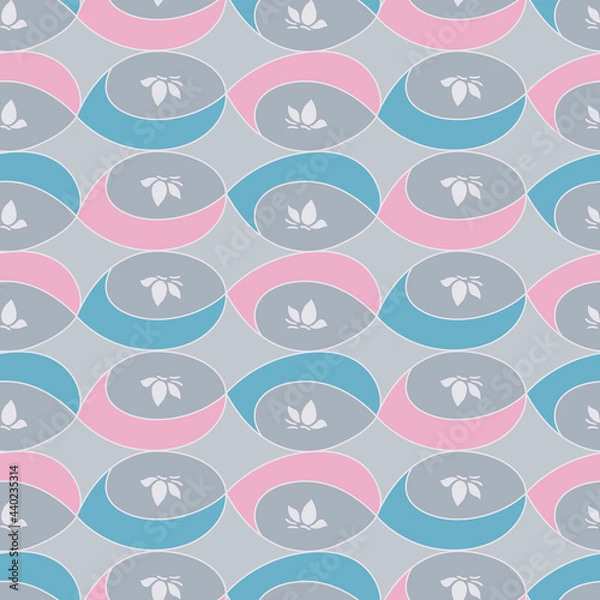 Fototapeta Japanese Oval Flower Motif Vector Seamless Pattern