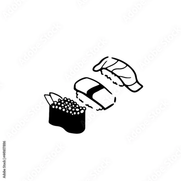 Fototapeta Hand drawn illustration of Sushi set in simple icon drawing 