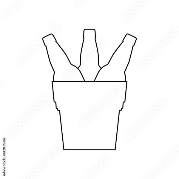 Fototapeta Beer bottles in a metal bucket. Linear outline vector drawing. Icon on white background.