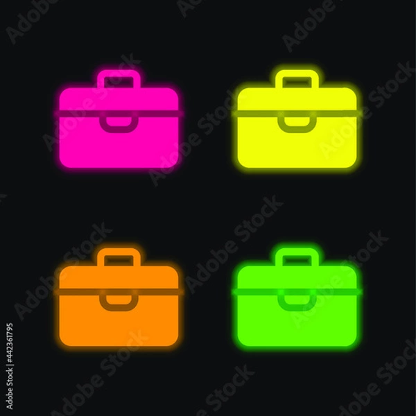 Fototapeta Briefcase four color glowing neon vector icon