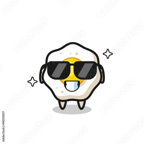 Fototapeta Cartoon mascot of fried egg with cool gesture