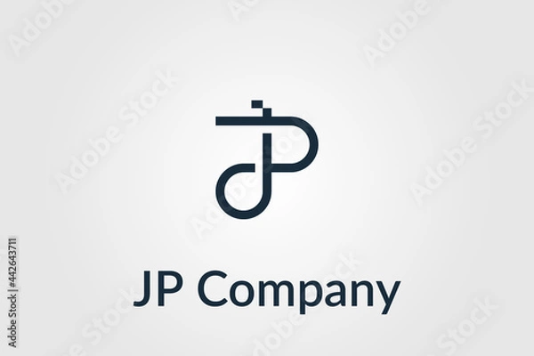 Fototapeta vector monogram combination letter J and P in white background usable logo for business personal signature, industry, company logo design illustration template