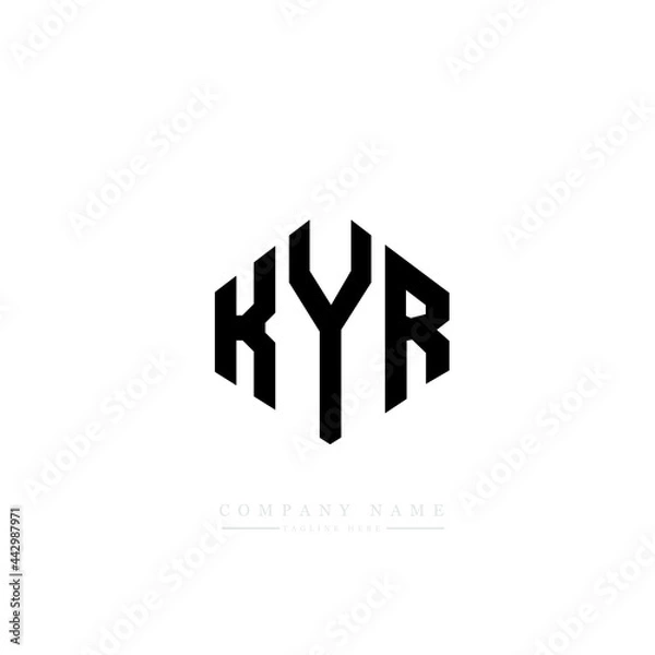 Fototapeta KYR letter logo design with polygon shape. KYR polygon logo monogram. KYR cube logo design. KYR hexagon vector logo template white and black colors. KYR monogram, KYR business and real estate logo. 