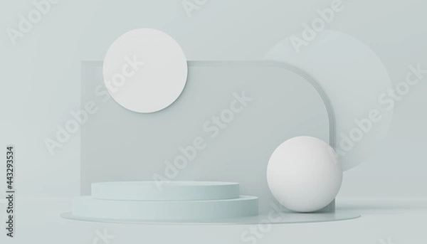 Obraz 3d render of Abstract minimal  display podium for showing products, cosmetic presentation and mock up. Showcase scene with pastel earth tone background. Illuminated simple geometric shapes.