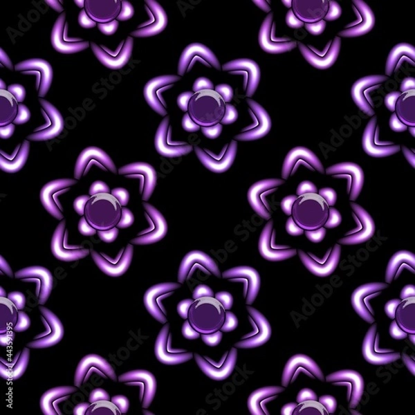 Fototapeta Neon shapes decorated with colored plasma...Seamless vibrant pattern on a black background...Texture for wider use. Graphic design.Dark texture with vibrant shapes.........