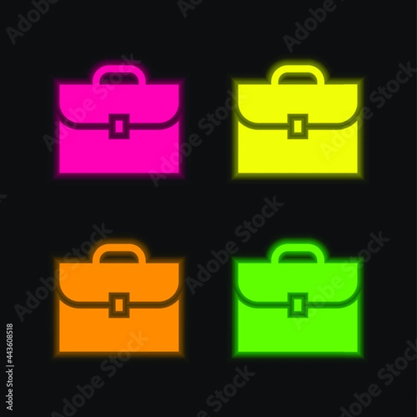 Fototapeta Briefcase four color glowing neon vector icon