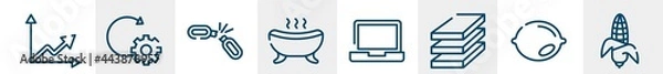 Fototapeta line icons such as trend, update, broken, bath, laptop, corn outline vector sign. symbol, logo illustration. linear style icons set. pixel perfect vector graphics.