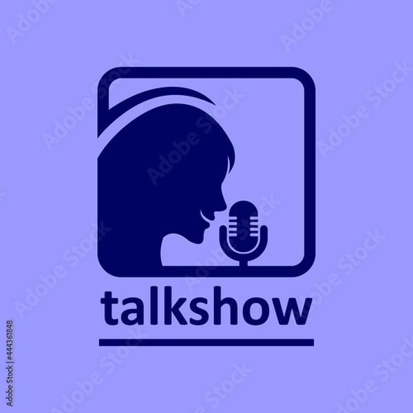 Fototapeta woman talk in radio logo, silhouette of cute girl talking vector illustrations