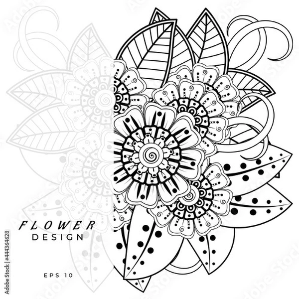 Fototapeta Mehndi flower for henna, mehndi, tattoo, decoration. decorative ornament in ethnic oriental style. doodle ornament. coloring book page.