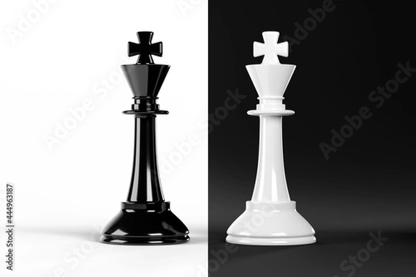 Fototapeta Facing chess kinks isolated on black and white background. 3d illustration.