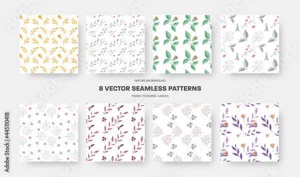 Obraz Colorful seamless pattern with leaves, twigs, flowers isolated on a white background.