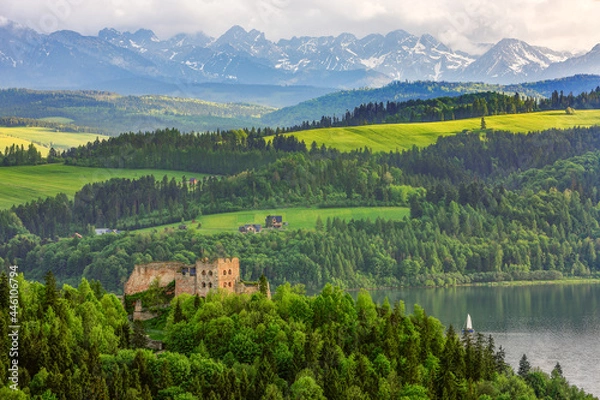 Fototapeta Pieniny-zamek Czorsztyn, jezioro Czorsztyńskie