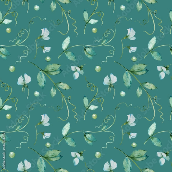 Fototapeta Seamless patterns. Watercolor image of green peas. for printing on fabric, paper.