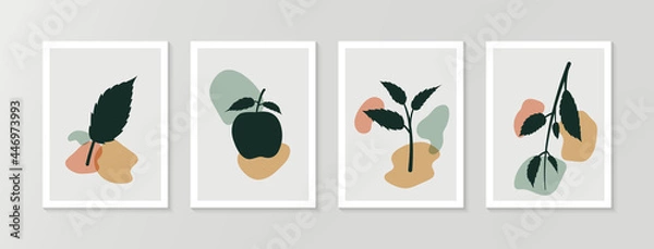 Fototapeta Apple fruit leaves plant botanical wall art 4 set design. Canvas of 18 inch width and 24 inch height.