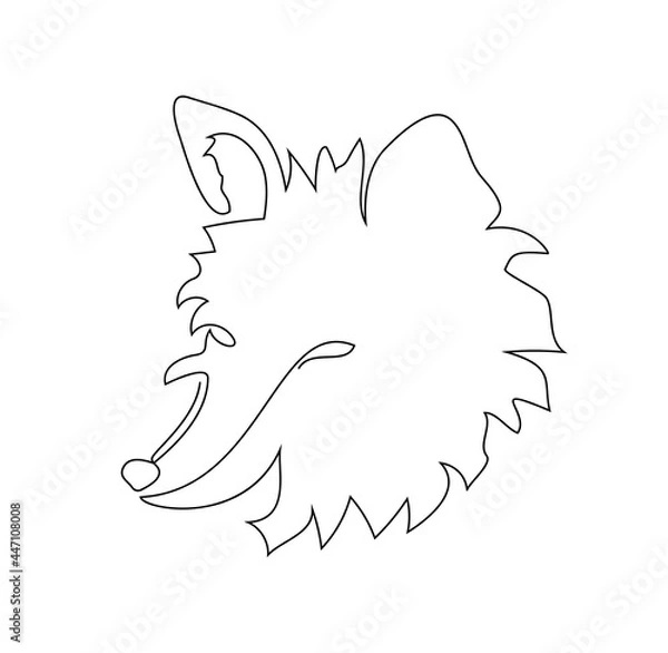 Obraz Vector illustration, abstract fox's head in black and white colors, outline one line continuous painted drawing