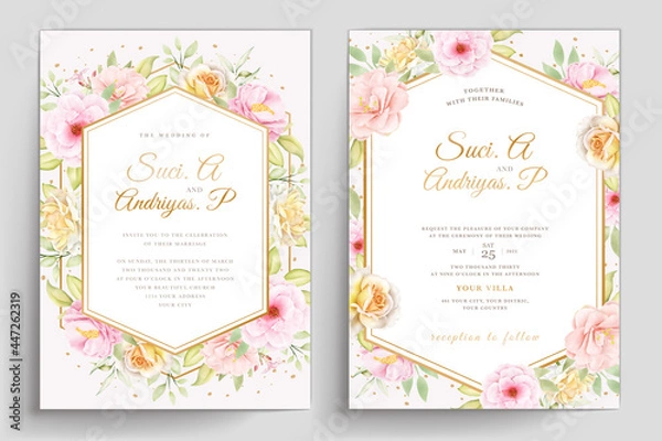 Fototapeta Hand drawn floral wedding invitation template