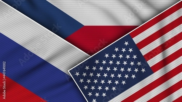 Obraz Czech Republic United States of America Russia Flags Together Fabric Texture Effect Illustration