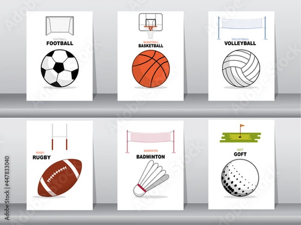 Fototapeta Set of sport and game ball with element , Vector illustrations.