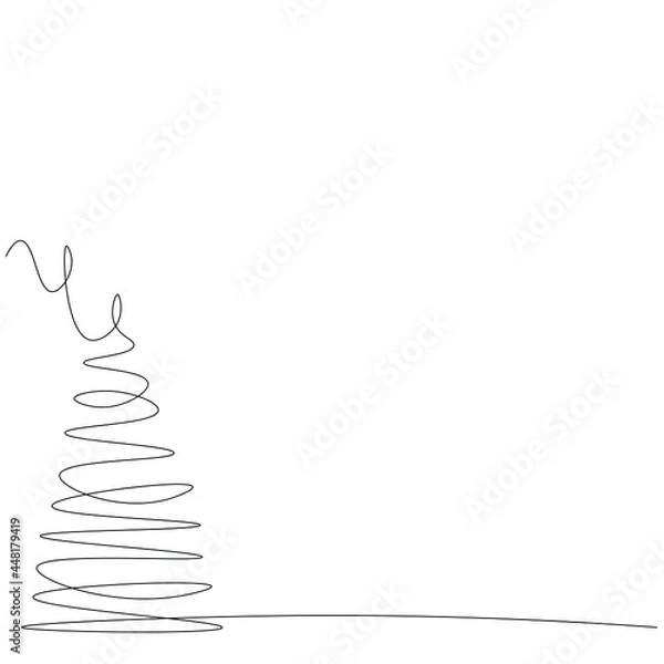 Fototapeta Christmas tree silhouette line drawing vector illustration