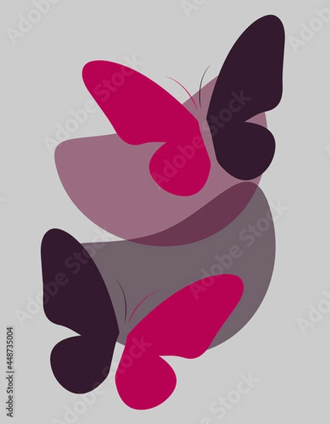 Fototapeta Poster with butterflies and abstract shapes. Vector illustration for decoration, graphic design, logo.