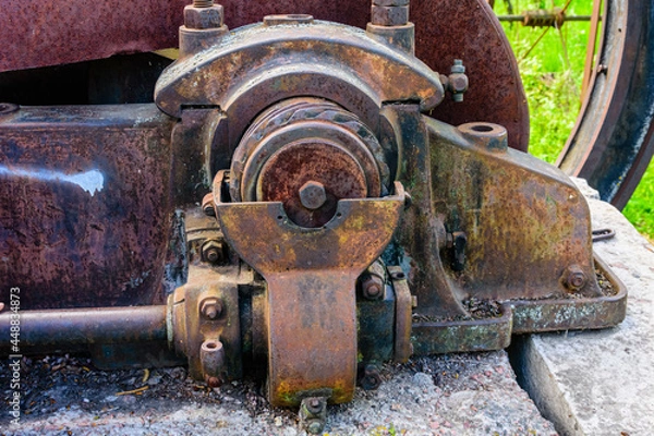 Fototapeta Details of the old steam threshing machine. Agricultural equipment