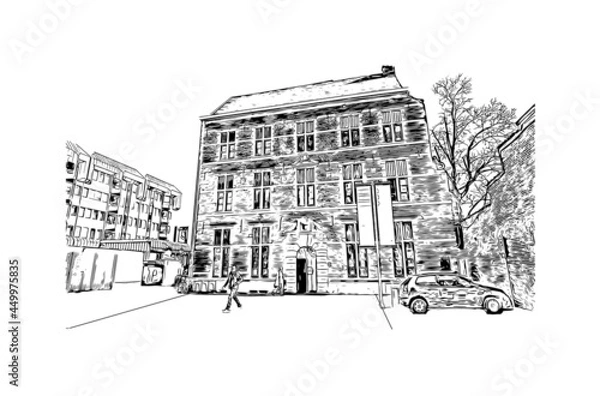 Obraz Building view with landmark of Halle is a city in central Germany. Hand drawn sketch illustration in vector.