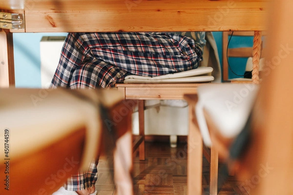 Fototapeta Woman working from home dressed pajama