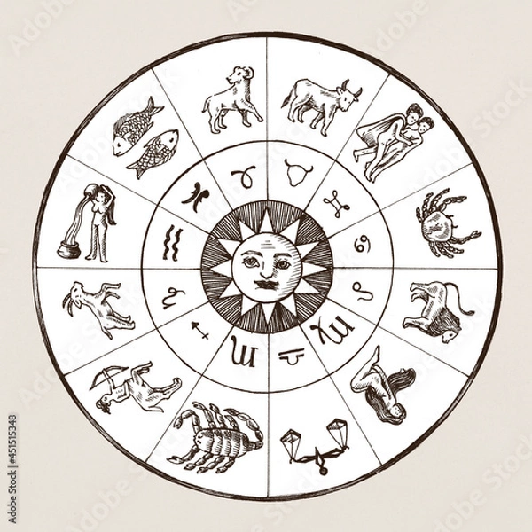 Fototapeta Astrology chart vintage style illustration