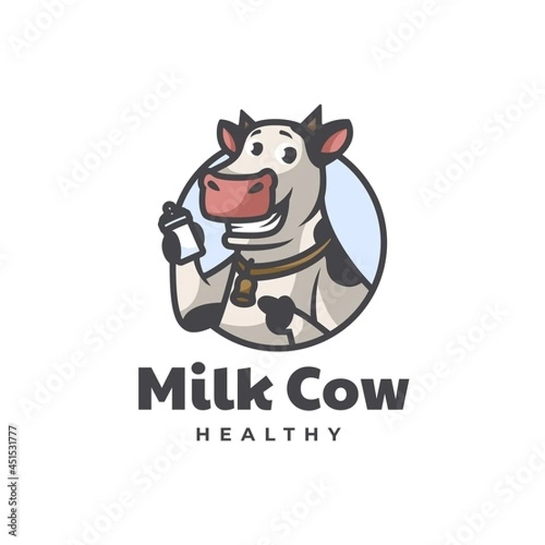 Obraz Vector Logo Illustration Milk Cow Mascot Cartoon Style.