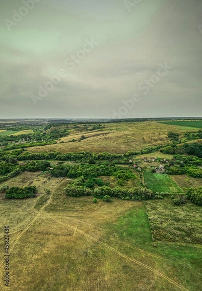 Fototapeta landscapes of a Russian village with a quadcopter in summer