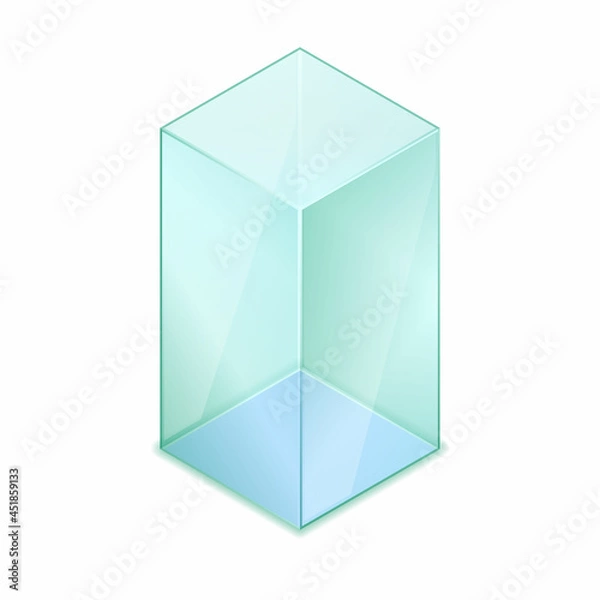 Fototapeta Isometric vector illustration empty glass cube isolated on white background. Realistic glass display box icon. Modern clear glass showcase. Transparent acrylic, plastic or plexiglass box for exhibit.