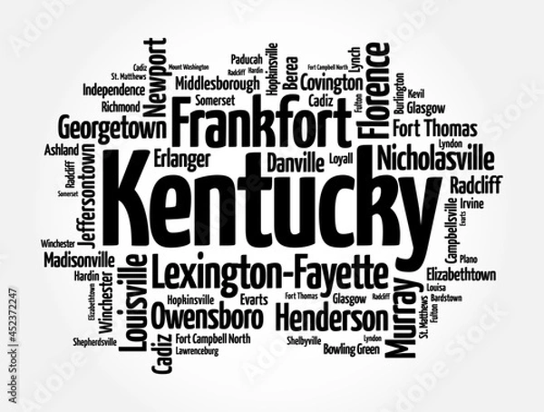 Fototapeta List of cities in Kentucky USA state, word cloud concept background