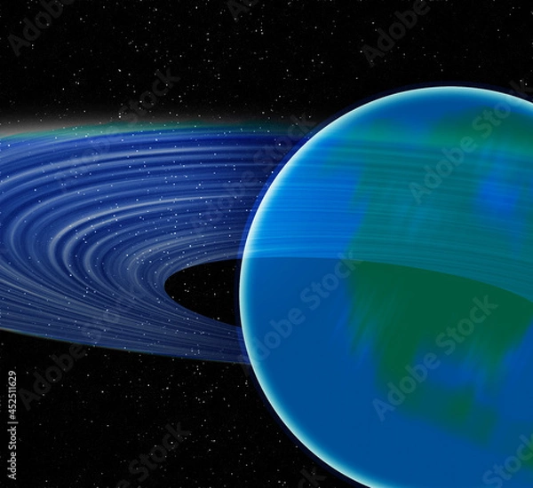 Fototapeta Illustration of an Earth like planet with rings in the distant area of the universe