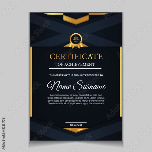 Obraz Certificate of achievement border design templates with elements of  luxury gold badges and modern line patterns. vector graphic print layout can use For award, appreciation, education