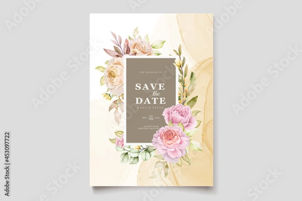 Fototapeta elegant hand drawn watercolor floral summer invitation card set