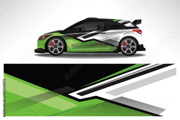 Fototapeta Wrap car vector design decal. Graphic abstract line racing background design for vehicle, race car, rally, adventure livery camouflage.