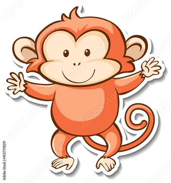 Fototapeta Sticker design with cute monkey isolated