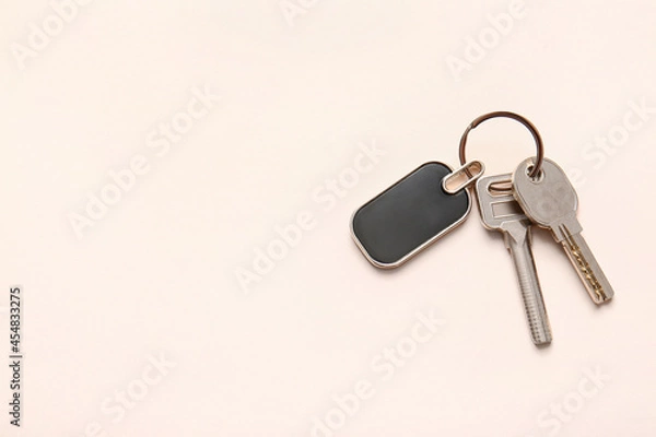 Fototapeta Keys with stylish keychain on light background