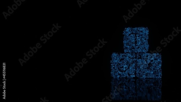 Fototapeta 3d rendering mechanical parts in shape of symbol of toy isolated on black background with floor reflection