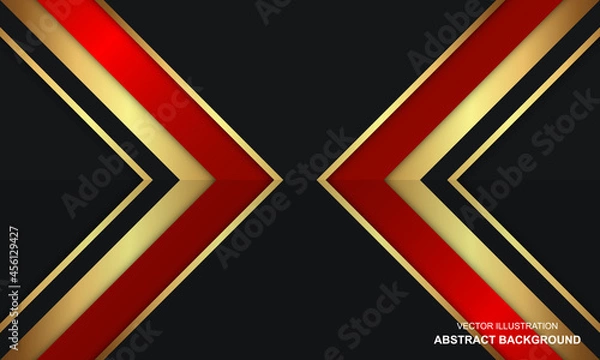 Fototapeta Abstract black dop background with red and golden lines modern design