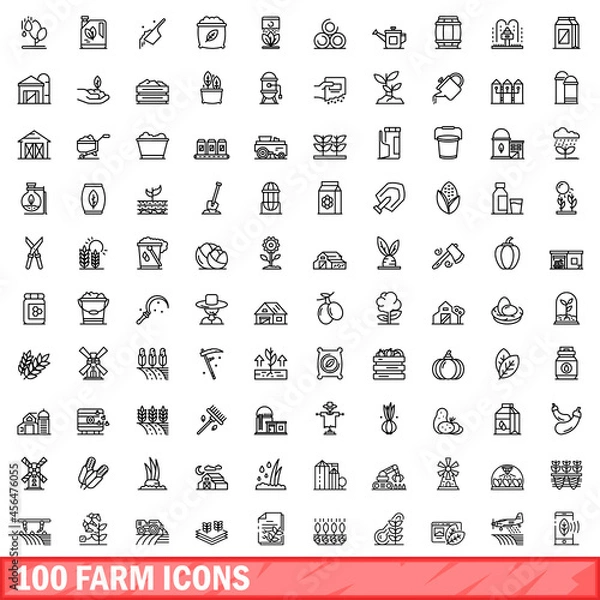 Fototapeta 100 farm icons set. Outline illustration of 100 farm icons vector set isolated on white background