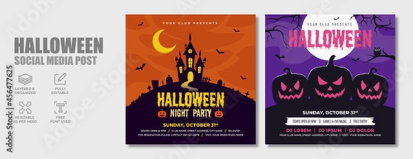 Fototapeta Halloween horror night dj party promotion social media banner template design. Scary zombie or ghost club party, festival, holiday and celebration event marketing web post, flyer or abstract poster.