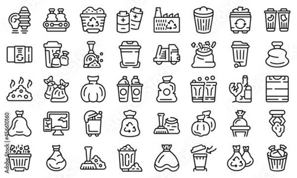 Fototapeta Bag for trash icons set outline vector. Garbage rubish. Dirty food