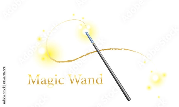 Fototapeta A magic wand with golden shimmer. on a white background. Amazing concept. vector illustration.