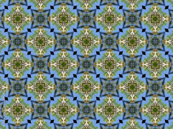 Fototapeta Blue White and Green Abstract Geometric Floral Wallpaper Background