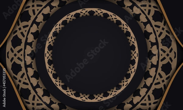 Fototapeta Black banner with luxurious brown ornament and place for your text