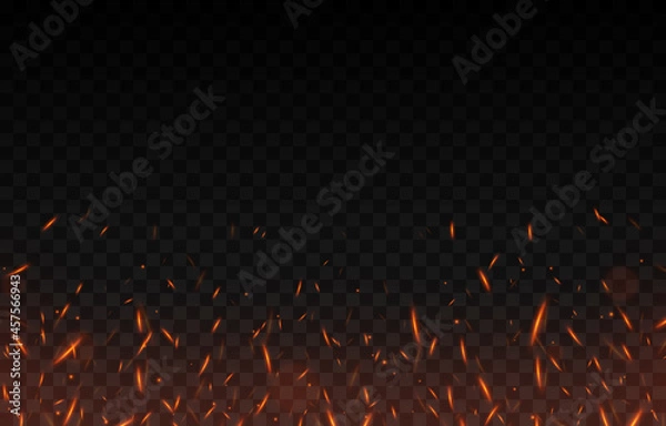 Fototapeta Vector fiery sparks on an isolated transparent background. Sparks png, fire png, fiery particles.