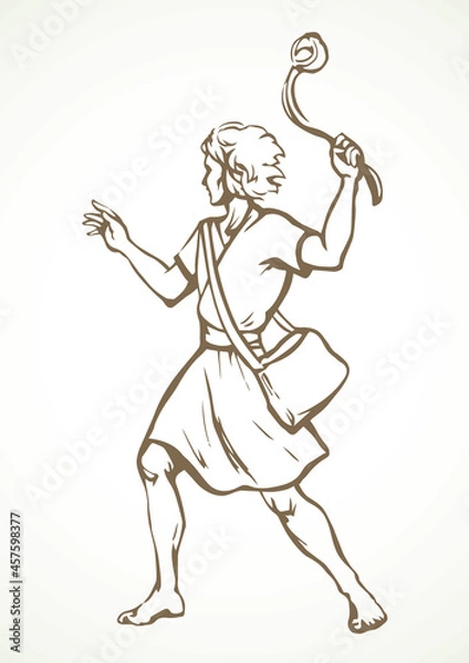 Fototapeta David throws a stone from the sling. Vector drawing