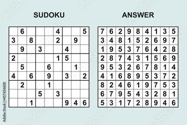 Fototapeta Vector sudoku with answer 450. Puzzle game with numbers.